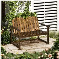 Outsunny Bank Holzbank mit Rückenlehne, Armlehne, Parkbank, bis 240 kg belastbar (Gartenbank, 1-St., 2-Sitzer Sitzbank), für Garten, Balkon, Verkohlt, 114 x 63 x 86 cm