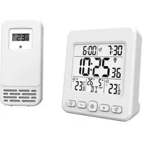 Miraval LCD Funkwecker mit Außensensor Wetterstation Datumsanzeige Funkuhr Kalender Datum 2 Alarme Datumsanzeige Snooze Funkwetterstation (Datumsanzeige, Funksignal, Temperaturanzeige, Aussensensor, AA-Batterien, Schwarz, Großer Display, Funkwecker)