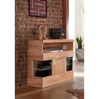 OTTO home Kommode Ribe 85cm breit,35 cm tief, Fronten Massivholz,2 Türen mit Glaseinsatz, Holz massiv, Holzwerkstoff,3 breite Fächer