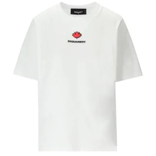 Dsquared2 Pixel Leaf Logo Print Rundhals-t-shirt, Weiß