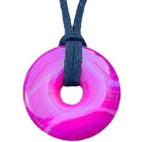 Steinfixx® Lange Kette echter Edelsteindonut 30 mm, incl. Geschenkbox, viele Varianten (incl. Wildlederband 80 cm, Handmade), zusätzlich wahlweise mit Silber- oder Goldspirale