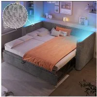 Flieks Daybett, LED Polsterbett Kinderbett Schlafsofa 90/180×200cm mit Ausziehbett