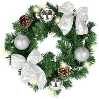 Kunstkranz LED-Weihnachtskranz dekoriert, I.GE.A., Höhe 8 cm, Kranz mit Kugeln Schleifen Beleuchtung Tannenkranz