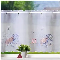 heimtexland Scheibengardine Badezimmer Deko Gardine maritim bestickt 45x112 cm (1 St), Ösen, transparent, Voile, Bistrogardine I farbige Stickerei I Fensterdeko Seehund