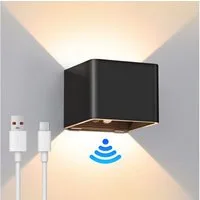 WILGOON LED Wandleuchte Akku Wandleuchte mit Bewegungsmelder Kabellose Wandlampe mit Schalter, LED fest integriert, Warmweiß, Innen Wandlampe 2200mAh USB Wiederaufladbar für Schlafzimmer Flur