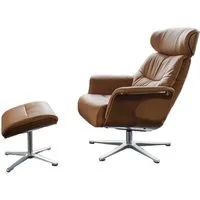 KAWOLA Relaxsessel TOSAR Leder braun - Entspannung pur - Komfort Sessel, Drehbar, verstellbare Kopfstütze, Hocker - Bequemer geht's nicht!