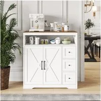 FUROKOY Sideboard Holz Küchenschrank Kommode Aufbewahrungsschrank, Weiß Buffetschrank 3 Schubladen 2 Türen 100x40x105cm