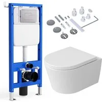 Rainsworth WC-Komplettset Vorwandelement WC mit Unterputz Spülkasten, wandhängend, WC-Sitz mit Absenkautomatik, Toilette spulrandlos