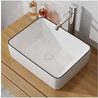 HOROW Waschbecken Aufsatzwaschbecken Keramik 41,5/48,3/59cm oval quadratisch modern weiß (für Badezimmer Gäste-WC , 590 × 410 × 145 mm, mit Hahnloch und Überlauf)