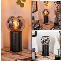 hofstein Tischleuchte Tischlampe aus Metall/Glas in Schwarz/Chrom-/Rauchfarben, ohne Leuchtmittel, Leuchte im Retro/Vintage-Design mit Glasschirm (15 cm), 1 x E14