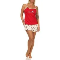 Normann Pyjama Süsser ärmelloser Damen Schlafanzug Shorty Pyjama mit Kirschen Motiv