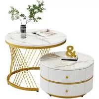 Merax Couchtisch, Hochglanz Marmoroptik, Beistelltisch Set, Satztisch Metallrahmen