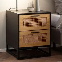FINEBUY Nachttisch FB100061 Nachtkonsole Nachtkommode Boxspringbett 45 cm Wiener Geflecht (Nachtkästchen Stauraum, Nachtkonsolen Schublade), Wiener Geflecht 45x45x56 cm Nachtschrank Rattan