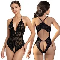 Sarcia.eu Body-Ouvert Sexy Spitzenbody für Damen – tiefer Ausschnitt, schwarzes Dessous