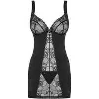 Obsessive Negligé Negligee Heartina schwarz transparent mit Spitze