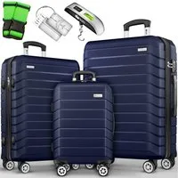 tillvex Trolleyset tillvex® Reisekoffer Set Koffer Hartschale Trolley Kofferset Tasche, (TSA Schloss Rollkoffer S-M-L-XL, 3 tlg., 4 Rollen Trolley Gepäck Koffer), Reisekoffer Set 3-TLG. + Gepäckwaage, 6X Gurte & 3X Anhänger Kofferset