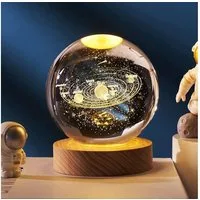 TUWENA LED Nachtlicht 3D Kristall Kugel Nachtlicht, 8cm Glaskugel-Nachtlampe mit Holzsockel, USB betrieben kugeln Lampe, Dekorationen, Geschenke für Frauen, Kinder