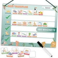 Mini Mindz Magnettafel Tagesplaner Kinder - Montessori Magnettafel mit 160 Magnete & Stift, Mit Kordel - Komplett beschreib- und abwischbar