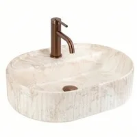wohnwerk.idee Aufsatzwaschbecken Waschbecken oval geriffelt Keramik Design Waschtisch 50/60 cm