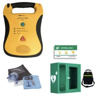 Defibtech –  Lifeline AED SG Defibrillator + Schutzschrank, Tasche &amp; Rettungsschild Defibrillator