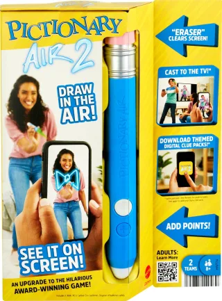 Mattel Games Pictionary Air 2 Zeichenspiel mit App Familienspiel mit Lichtstift und Begriffskarten zum Verbinden mit dem Smartphone oder Tablet Scharade für Spieler ab 8 Jahren HNT74