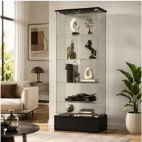 FUFU&GAGA Glasvitrine LED Sammlervitrine 175-200cm hoch, Push-to-Open, Weiß/Schwarz