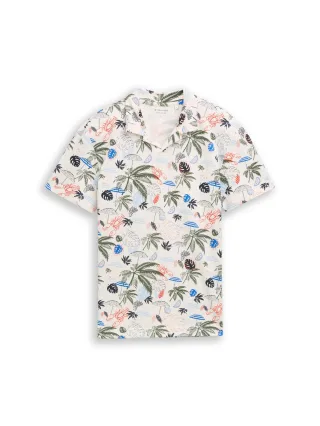 Tom Tailor - Piqué Poloshirt mit Allover-Print off white beach design - Gr. - S