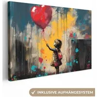 OneMillionCanvasses® Leinwandbild Mädchen - Luftballon - Herz - Graffiti, Fotodruck (1 St), Leinwand Bilder Klein, Wand Dekoration Aesthetic 30x20 cm