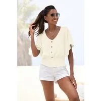 LASCANA V-Shirt mit breitem Smoksaum und Kopfleiste, Blusenshirt, sommerlich