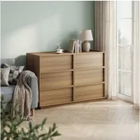 SONNI Schubkastenkommode Kommode mit 6 Schubladen 115 x 48 x 78cm Eichenfarbe