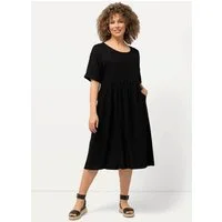 Ulla Popken Jerseykleid Kleid Leinenmix A-Linie Rundhals Halbarm