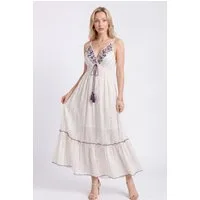 YC Fashion & Style Maxikleid Sommerkleid mit floraler Stickerei und elastischer Empire-Taille aus Viskose