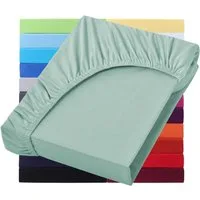 NatureMark Spannbettlaken Jersey Basic Spannbetttuch, 100% Baumwolle, Gummizug: rundum, (1 Stück), in vielen Größen und Farben, bis 40cm Steghöhe, 200x220cm, Jade
