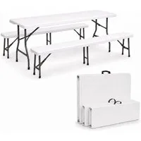 TRUTZHOLM Bierzeltgarnitur TRUTZHOLM Bierzeltgarnitur 3-teilig weiß klappbar 180 cm Set, (Set, 3-tlg., 2 Bierbänke,1 Tisch)