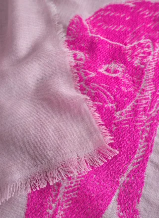 Jacquard-Schal aus weicher Wollmischung mit Hunde-und Katzenmotiv rosa - Gr. - one size