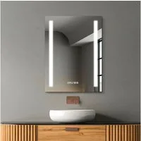 HOKO Badspiegel LED Design Wandspiegel 50x70/60x80cm+Digital Uhr+LED Wechsel (Warmweiß - Kaltweiß - Neutral. Licht mit Touch Schalter und mit Wandschalter einschaltbar. Memory-Funktion.IP44, 5mm HD Glass)