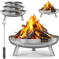 KESSER Feuerschale Feuertonne mit 2,5mm Stahldicke Feuerstelle, (Feuerkorb inklusive Funkenschutz, Feuerhaken + Wasserablauf), Feuerstelle massives Gusseisen 2 stabile Griffe