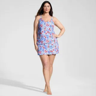 Tankinitop mit Tulpensaum chlorresistent für Damen in Plus-Größe, Damen, size: plus, Blau, Nylon-Mischung, by Lands' End
