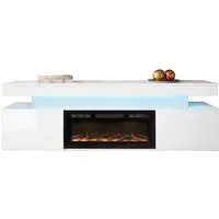 MIRJAN24 TV-Schrank EF 2D Glossa mit Kamin (mit zwei Drehtüren) mit blauer LED-Beleuchtung, Realistische LED-Flamme