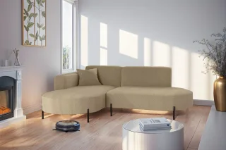 Ecksofa Designersofa VALENCIA XS in Stoff Quelle Hellbraun Ottomane Links