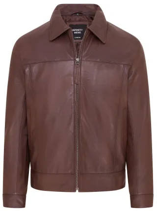 Braune Retro-Bikerjacke aus klassischem Leder für Herren im Harrington-Stil - Drammen