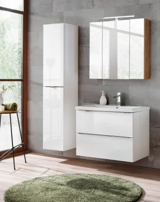 Badmöbel Set 4-tlg Badezimmerset PERUGIA Weiss inkl.Waschbecken 80cm