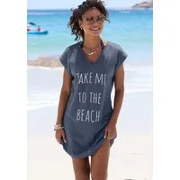 Beachtime by Lascana Longshirt mit glänzendem Foliendruck vorne, kurzes T-Shirt-Kleid lockeres Jerseykleid, luftiges Sommerkleid, kurzes Strandkleid