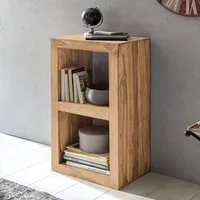 FINEBUY Standregal SuVa2397_1 Massivholz 88cm Holzregal Naturprodukt Beistelltisch, Holzregal Natur Rustikal, Kleines Bücherregal, Akazie Massivholz 88x50x35 cm mit 2 Ablagen