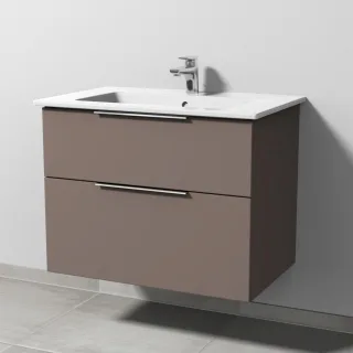 Sanipa 3way Keramik-Set Venticello Keramik-Waschtisch und Unterbau mit 2 Auszügen, Taupe-Matt UP3231T