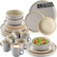 SÄNGER Tafelservice Rio Geschirrset (24-tlg), 6 Personen, Steingut, Handmade, Perlgrau, Erweiterbar, VALUE COLLECTION