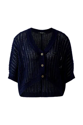 Miss Lagotte - Kurze Strickjacke in Boxy-Passform mit Lochmuster blau - Gr. - 40