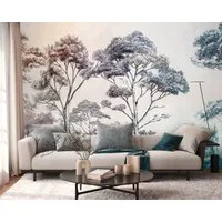 living walls Fototapete THE WALL III Tapete mit Bäumen Motivtapete Urwald Dschungeloptik, glatt, matt, (1 St), Vliestapete Zeichnung für Schlafzimmer Küche Wohnzimmer Bäume Design
