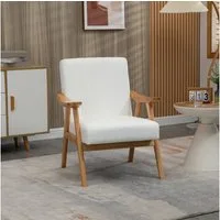 HOMCOM Relaxsessel Sessel Wohnzimmer mit Gummiholzbeine, Polstersessel mit Samtoptik (Loungesessel, 1-St., Ohrensessel), Cremeweiß 68 x 74 x 82 cm