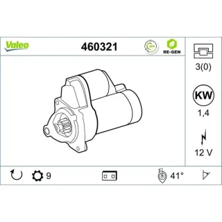 Valeo Starter 1,4 kW Alfa Romeo Fiat Lancia 460321